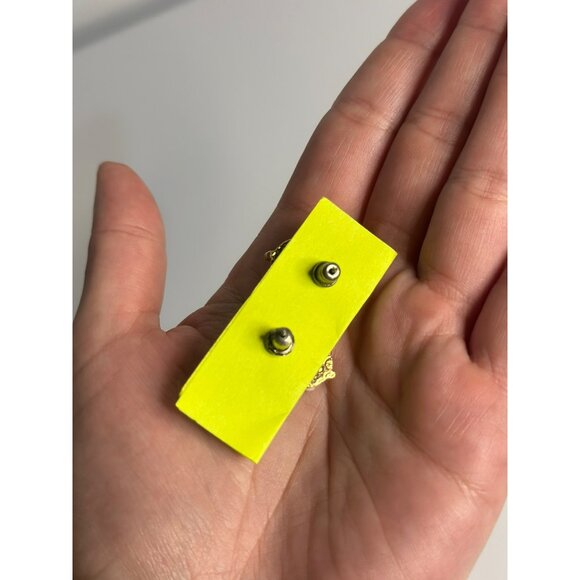 Vintage Pink Porcelain Rose & Rhinestone Drop Earrings – Gold Tone, Set of 2, 1" - Picture 3 of 4